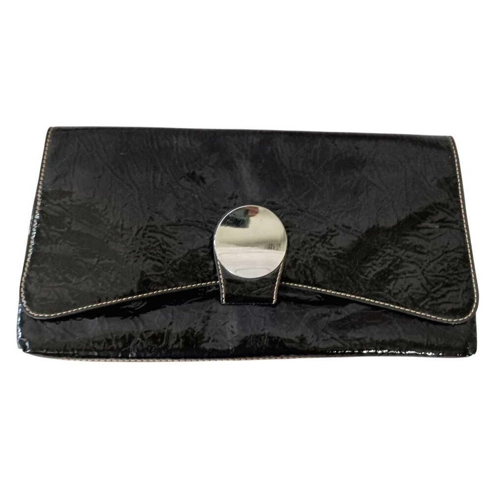 New Directions Black Patent Clutch Purse Bag Magnetic Flap Classy Roomy NWT - Picture 2 of 5